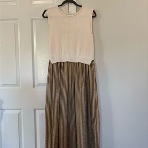 Sleeveless Cream and Brown Striped Dress